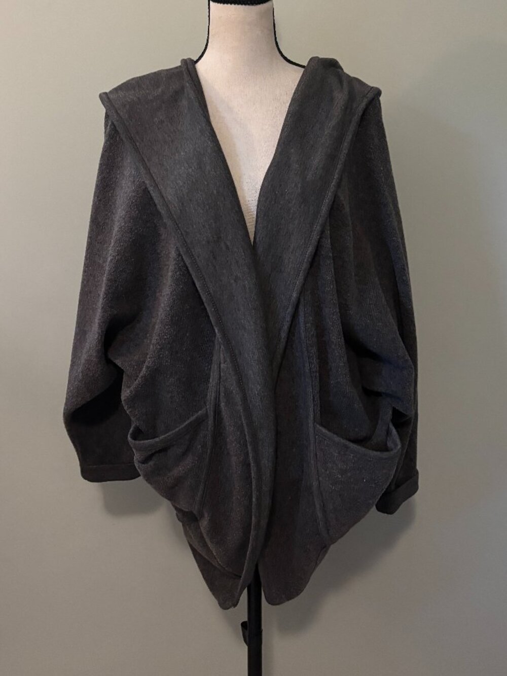 Storia Charcoal Draped Hooded Cocoon Cardigan S Like New